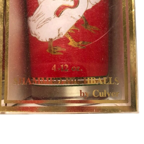 Culver Highball Glasses Ducks 22k Gold Trim Paint Shammed Set of 4 Original Box - Picture 2 of 6